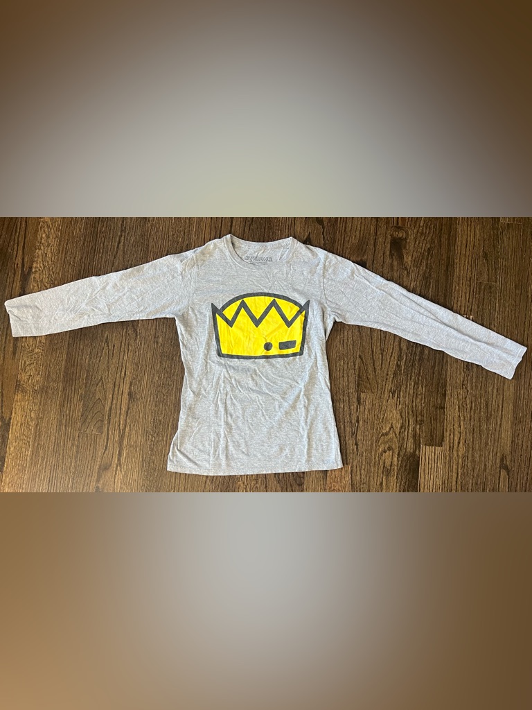 Heather Gray Long Sleeve Tee With Yellow Crown Graphic